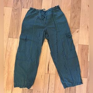 Damson Madder green and navy striped cargo pants